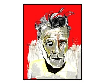 İlker OrtaçによるDavid Lynchの肖像ポスター、赤いアートプリント、35x50 cm