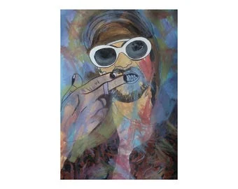 İlker OrtaçによるKurt Cobainの肖像プリント、35x50 cmの紙の複製作品