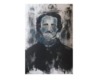 Edgar Allan Poe: Hunera dîwarê ya çapbar, Portreya nivîskar a şîn û gewr, daxistina JPEG ji aliyê İlker Ortaç ve