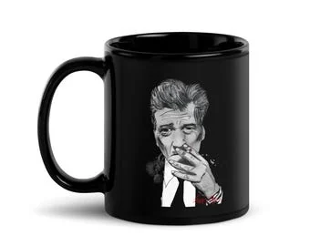 David Lynch : Portrait du modèle en train de fumer : Mug en céramique noire, 11 oz par İlker Ortaç