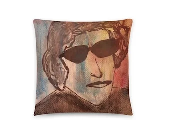 İlker OrtaçによるBob Dylanのサングラスをかけた肖像 クッションカバー、16x16 インチ、カバーのみ