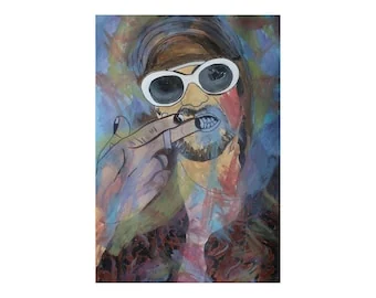 İlker OrtaçによるKurt Cobainの水彩による肖像原画、35x50 cm