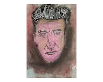 İlker OrtaçによるDavid Lynchのミクストメディアによる肖像原画、35x50 cm