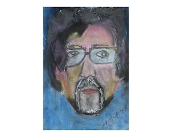 İlker OrtaçによるTim Burtonのミクストメディアによる肖像原画、35x50 cm